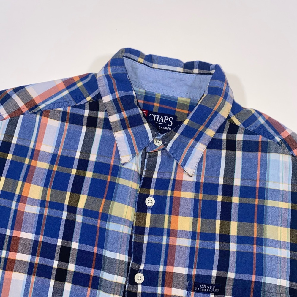 Chaps Ralph Lauren Mens Plaid Short Sleeve‎ Button Down Shirt Size M